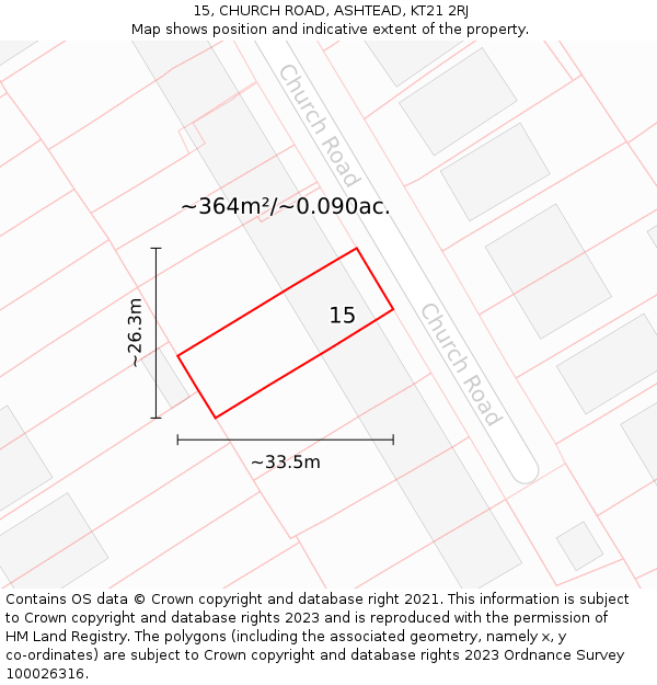 15, CHURCH ROAD, ASHTEAD, KT21 2RJ: Plot and title map