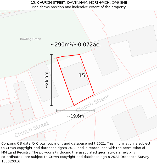 15, CHURCH STREET, DAVENHAM, NORTHWICH, CW9 8NE: Plot and title map