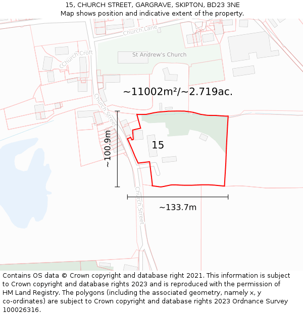 15, CHURCH STREET, GARGRAVE, SKIPTON, BD23 3NE: Plot and title map