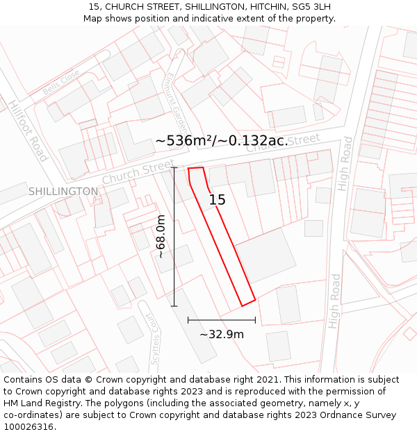 15, CHURCH STREET, SHILLINGTON, HITCHIN, SG5 3LH: Plot and title map