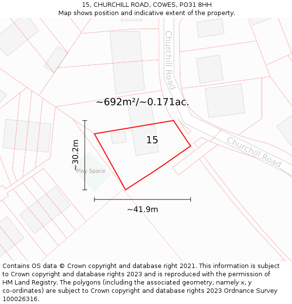 15, CHURCHILL ROAD, COWES, PO31 8HH: Plot and title map