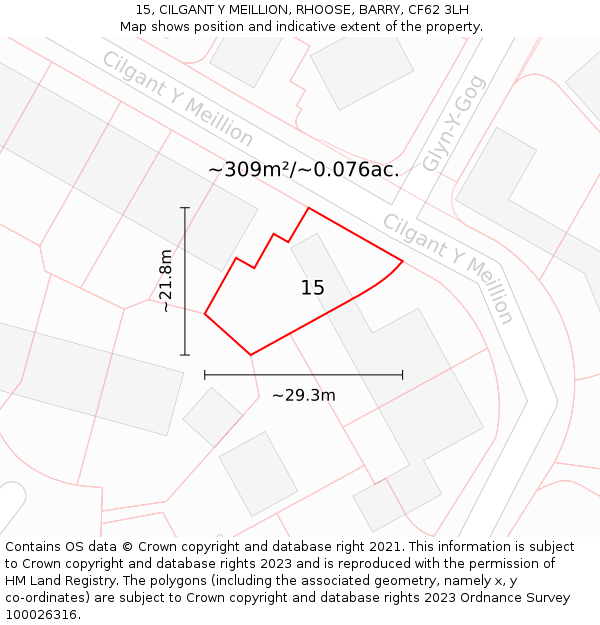 15, CILGANT Y MEILLION, RHOOSE, BARRY, CF62 3LH: Plot and title map