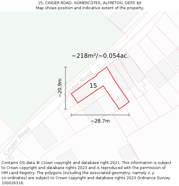 15, CINDER ROAD, SOMERCOTES, ALFRETON, DE55 4JY: Plot and title map