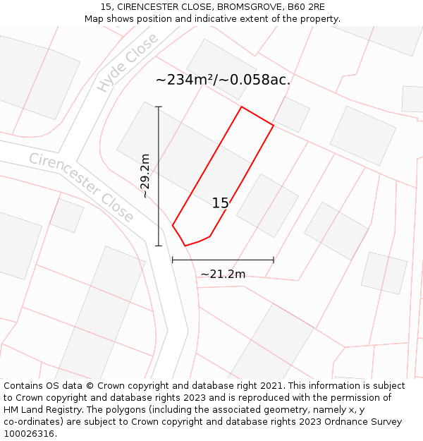 15, CIRENCESTER CLOSE, BROMSGROVE, B60 2RE: Plot and title map