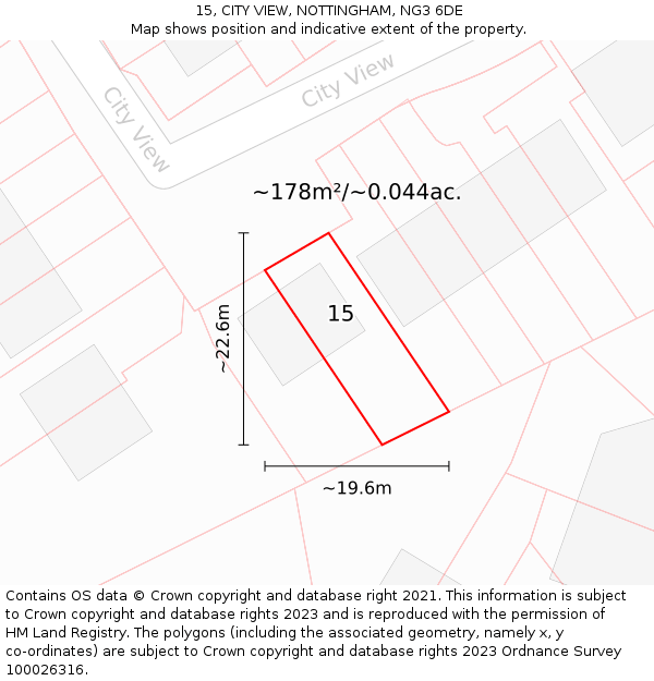 15, CITY VIEW, NOTTINGHAM, NG3 6DE: Plot and title map