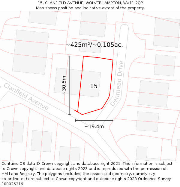 15, CLANFIELD AVENUE, WOLVERHAMPTON, WV11 2QP: Plot and title map