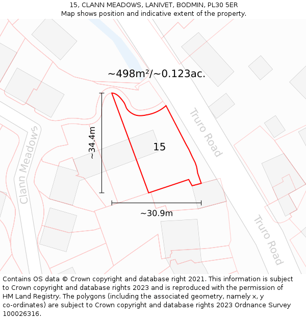 15, CLANN MEADOWS, LANIVET, BODMIN, PL30 5ER: Plot and title map