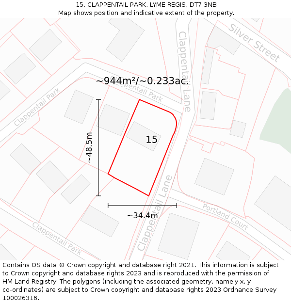 15, CLAPPENTAIL PARK, LYME REGIS, DT7 3NB: Plot and title map