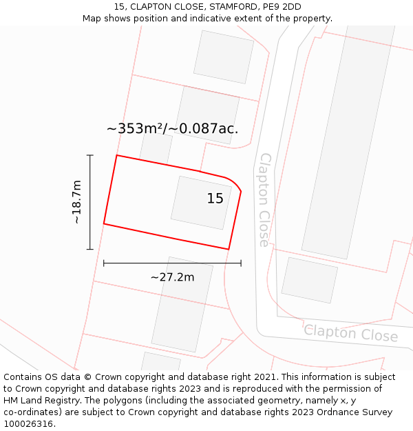 15, CLAPTON CLOSE, STAMFORD, PE9 2DD: Plot and title map