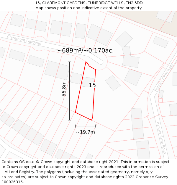 15, CLAREMONT GARDENS, TUNBRIDGE WELLS, TN2 5DD: Plot and title map