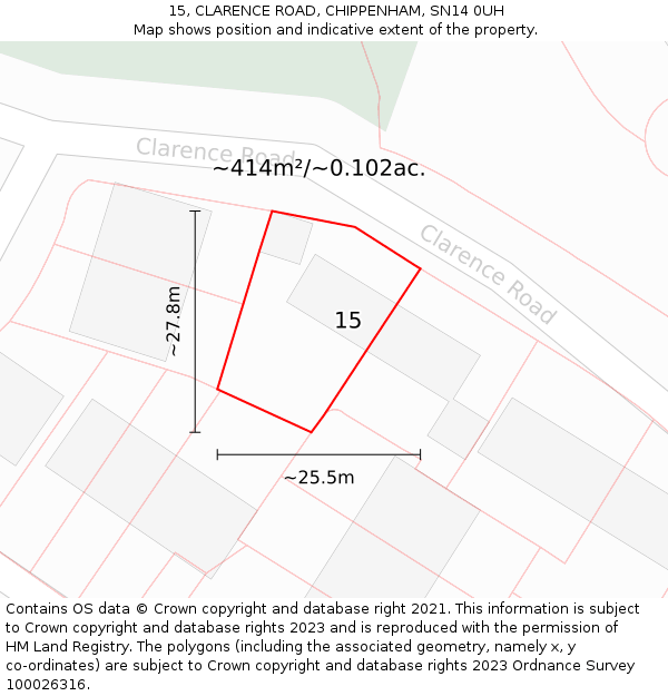 15, CLARENCE ROAD, CHIPPENHAM, SN14 0UH: Plot and title map