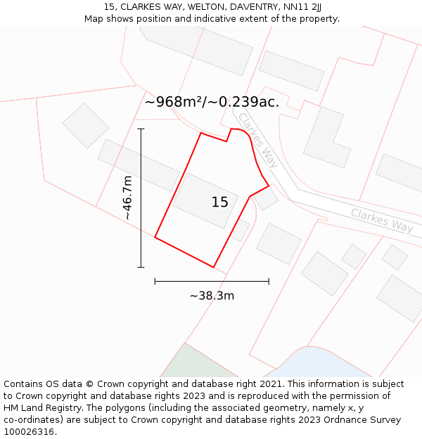 15, CLARKES WAY, WELTON, DAVENTRY, NN11 2JJ: Plot and title map