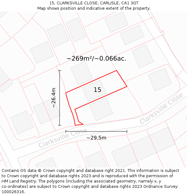 15, CLARKSVILLE CLOSE, CARLISLE, CA1 3GT: Plot and title map