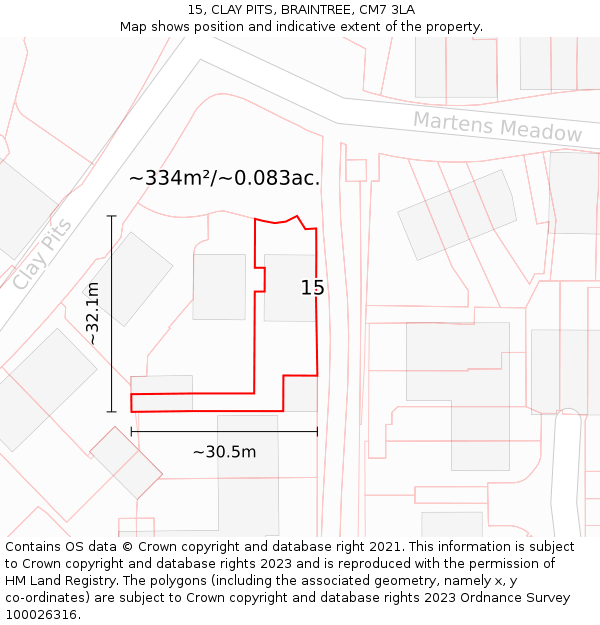 15, CLAY PITS, BRAINTREE, CM7 3LA: Plot and title map