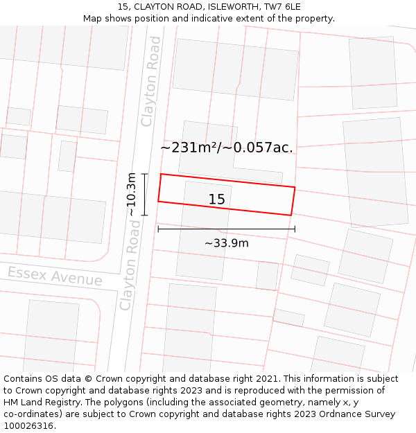 15, CLAYTON ROAD, ISLEWORTH, TW7 6LE: Plot and title map