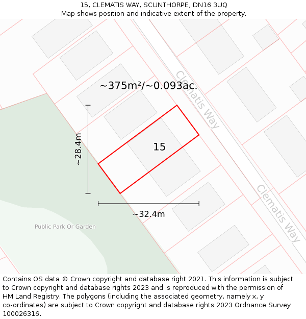 15, CLEMATIS WAY, SCUNTHORPE, DN16 3UQ: Plot and title map