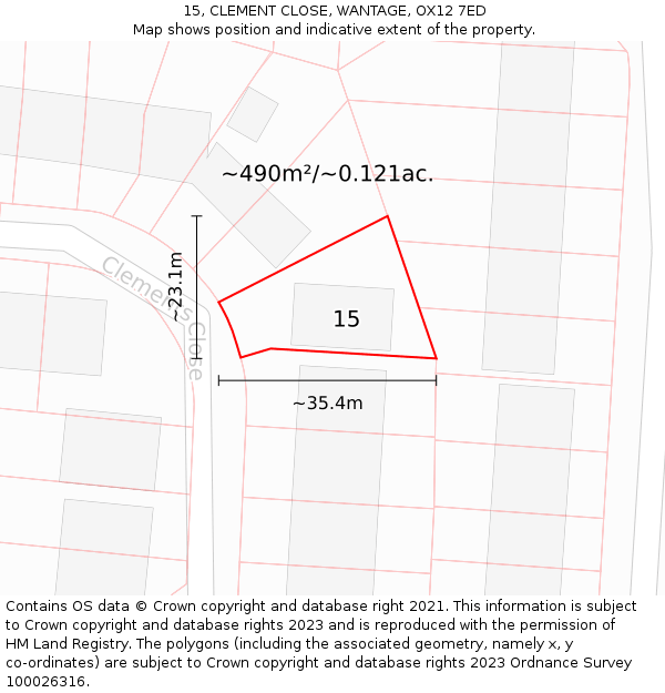 15, CLEMENT CLOSE, WANTAGE, OX12 7ED: Plot and title map