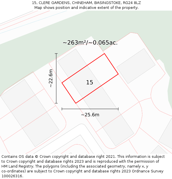 15, CLERE GARDENS, CHINEHAM, BASINGSTOKE, RG24 8LZ: Plot and title map
