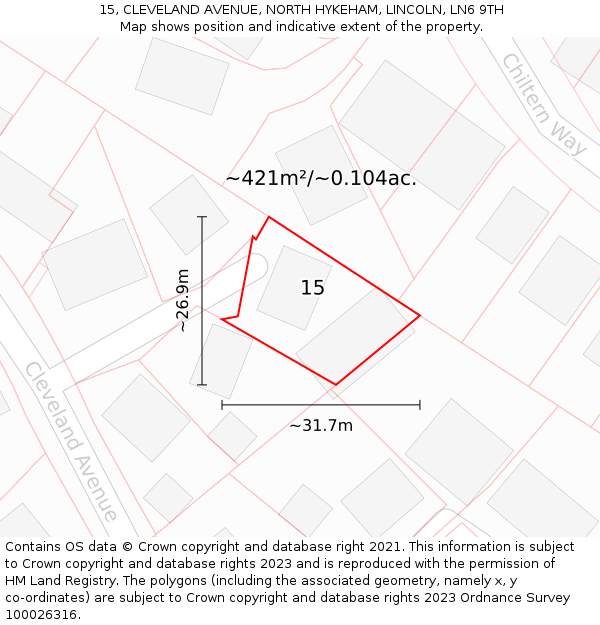 15, CLEVELAND AVENUE, NORTH HYKEHAM, LINCOLN, LN6 9TH: Plot and title map