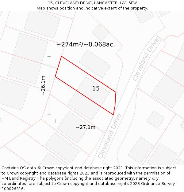 15, CLEVELAND DRIVE, LANCASTER, LA1 5EW: Plot and title map