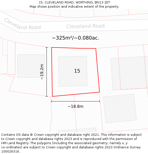 15, CLEVELAND ROAD, WORTHING, BN13 2ET: Plot and title map