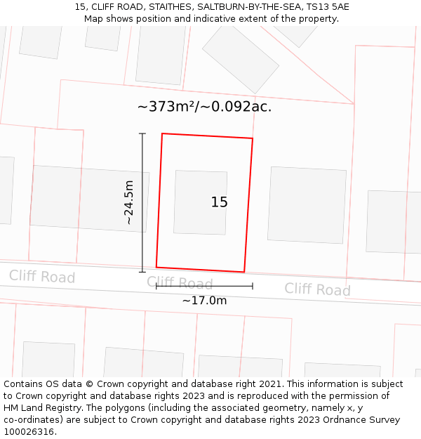 15, CLIFF ROAD, STAITHES, SALTBURN-BY-THE-SEA, TS13 5AE: Plot and title map