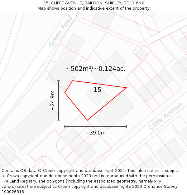 15, CLIFFE AVENUE, BAILDON, SHIPLEY, BD17 6NX: Plot and title map