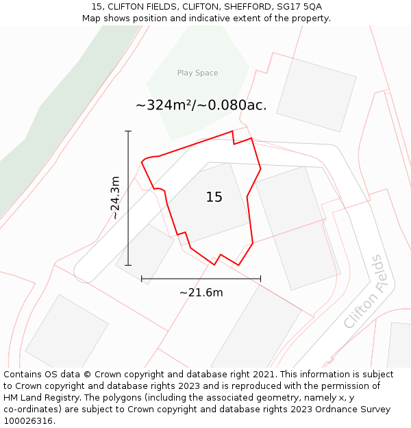 15, CLIFTON FIELDS, CLIFTON, SHEFFORD, SG17 5QA: Plot and title map