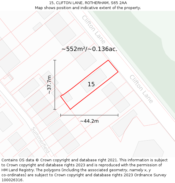 15, CLIFTON LANE, ROTHERHAM, S65 2AA: Plot and title map