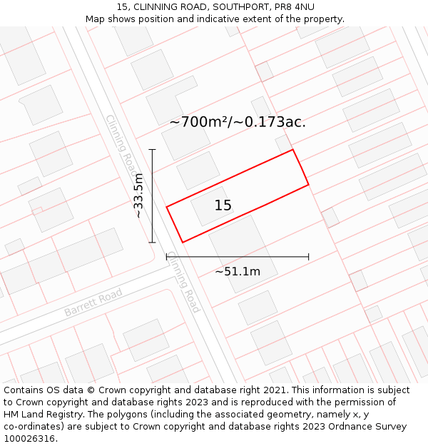 15, CLINNING ROAD, SOUTHPORT, PR8 4NU: Plot and title map