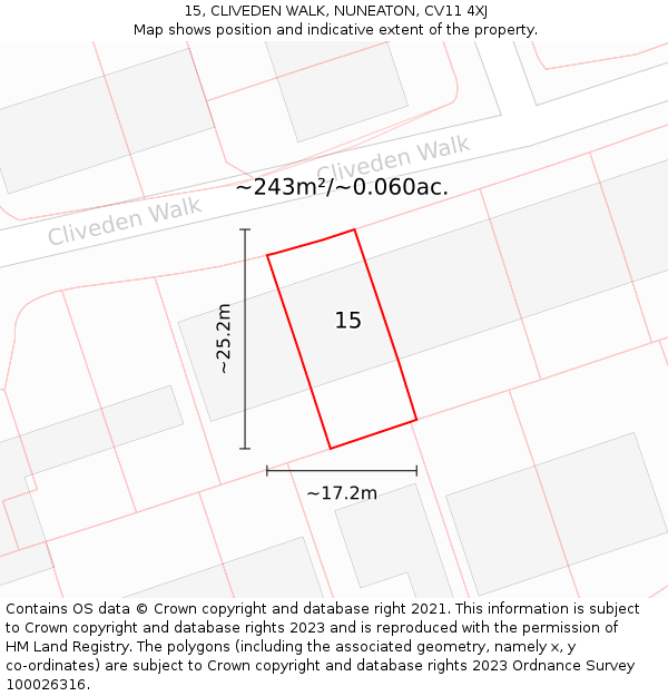 15, CLIVEDEN WALK, NUNEATON, CV11 4XJ: Plot and title map