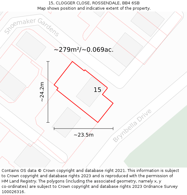 15, CLOGGER CLOSE, ROSSENDALE, BB4 6SB: Plot and title map