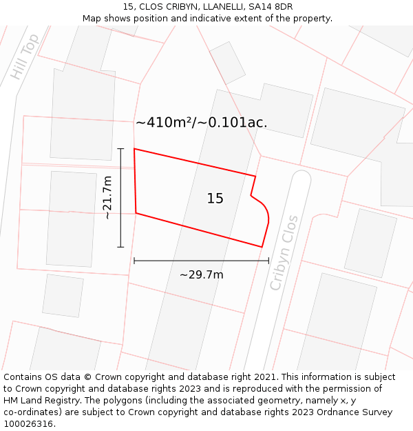 15, CLOS CRIBYN, LLANELLI, SA14 8DR: Plot and title map