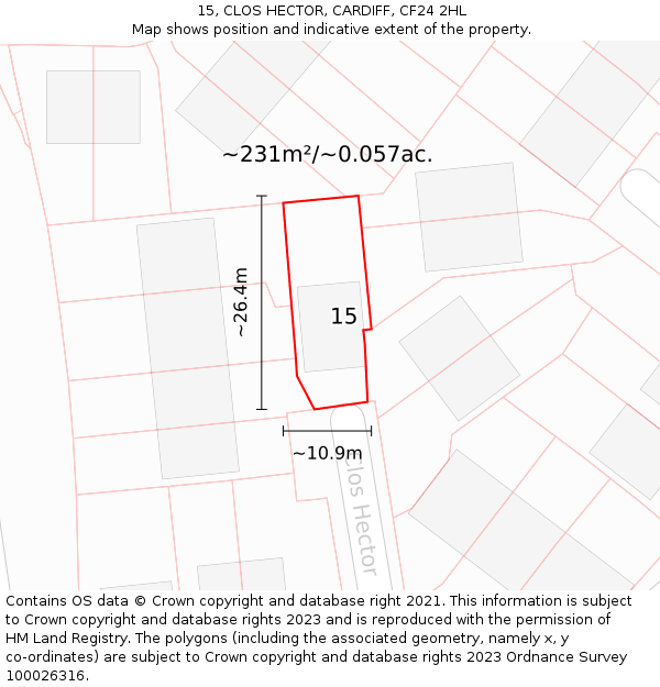 15, CLOS HECTOR, CARDIFF, CF24 2HL: Plot and title map