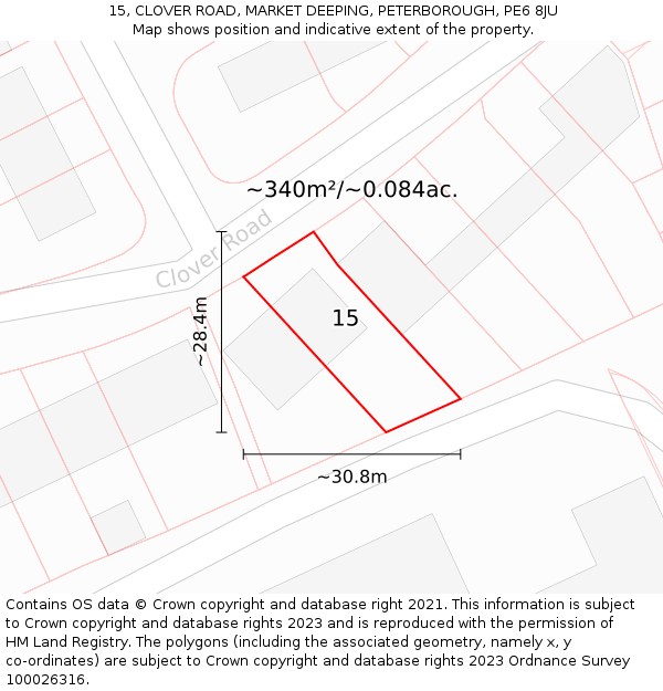 15, CLOVER ROAD, MARKET DEEPING, PETERBOROUGH, PE6 8JU: Plot and title map