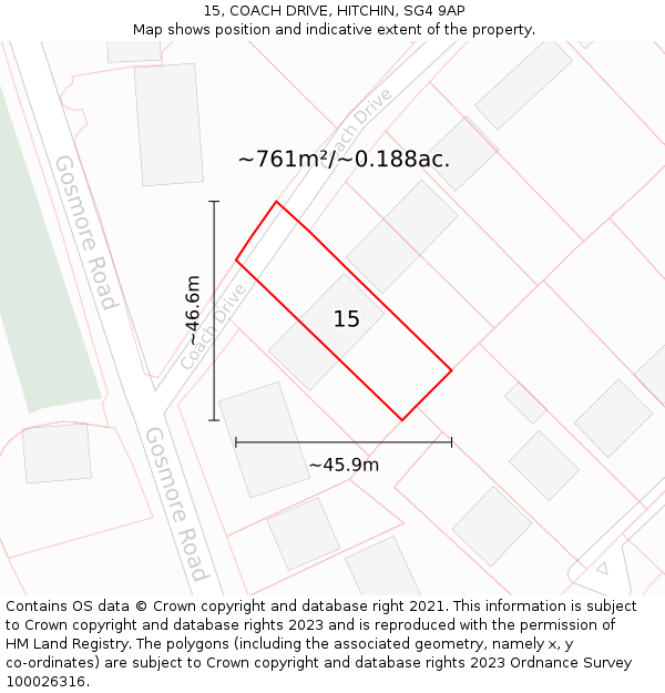 15, COACH DRIVE, HITCHIN, SG4 9AP: Plot and title map