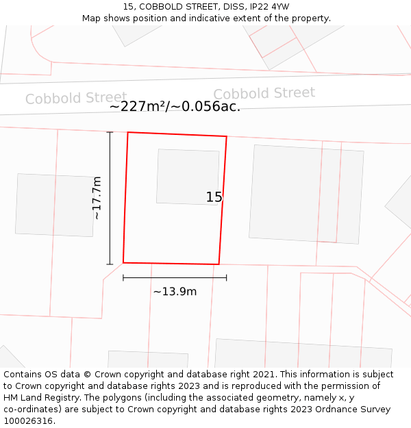 15, COBBOLD STREET, DISS, IP22 4YW: Plot and title map