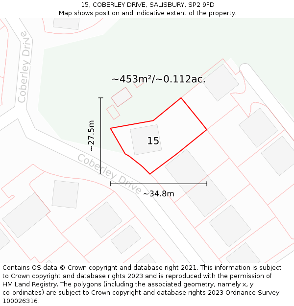 15, COBERLEY DRIVE, SALISBURY, SP2 9FD: Plot and title map