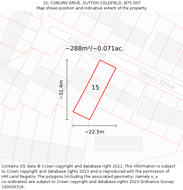 15, COBURN DRIVE, SUTTON COLDFIELD, B75 5NT: Plot and title map