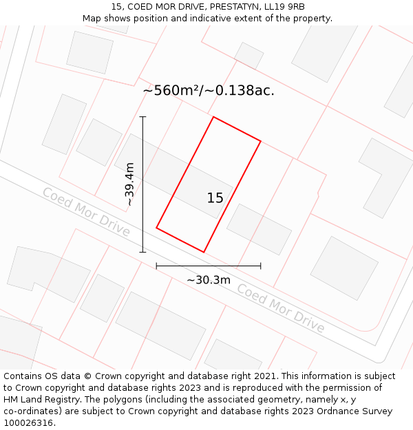 15, COED MOR DRIVE, PRESTATYN, LL19 9RB: Plot and title map