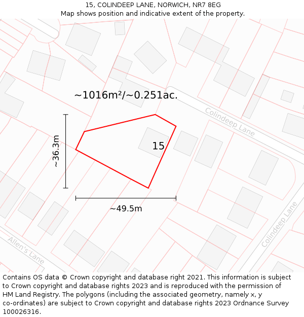 15, COLINDEEP LANE, NORWICH, NR7 8EG: Plot and title map