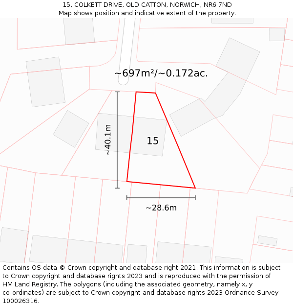 15, COLKETT DRIVE, OLD CATTON, NORWICH, NR6 7ND: Plot and title map
