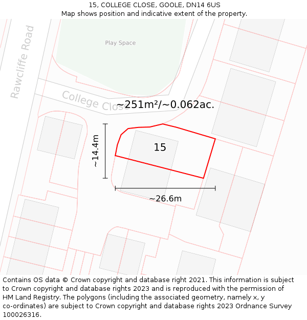 15, COLLEGE CLOSE, GOOLE, DN14 6US: Plot and title map