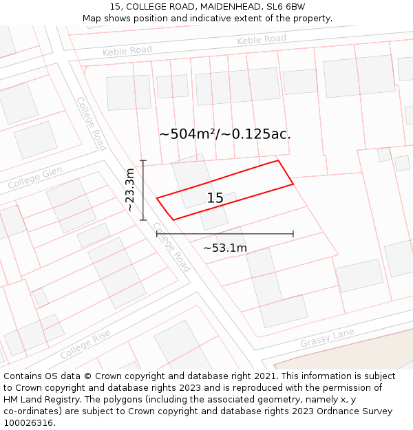 15, COLLEGE ROAD, MAIDENHEAD, SL6 6BW: Plot and title map