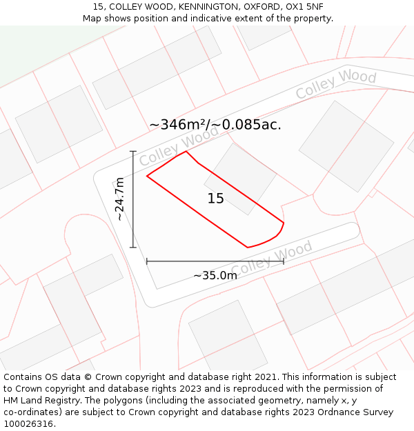 15, COLLEY WOOD, KENNINGTON, OXFORD, OX1 5NF: Plot and title map