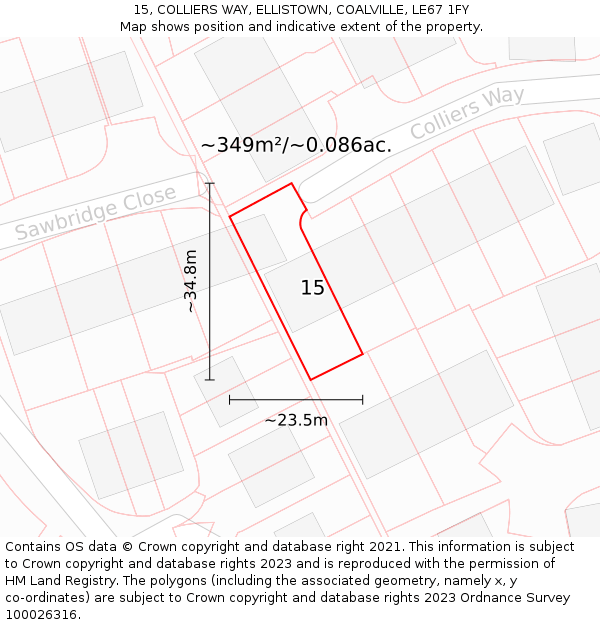 15, COLLIERS WAY, ELLISTOWN, COALVILLE, LE67 1FY: Plot and title map