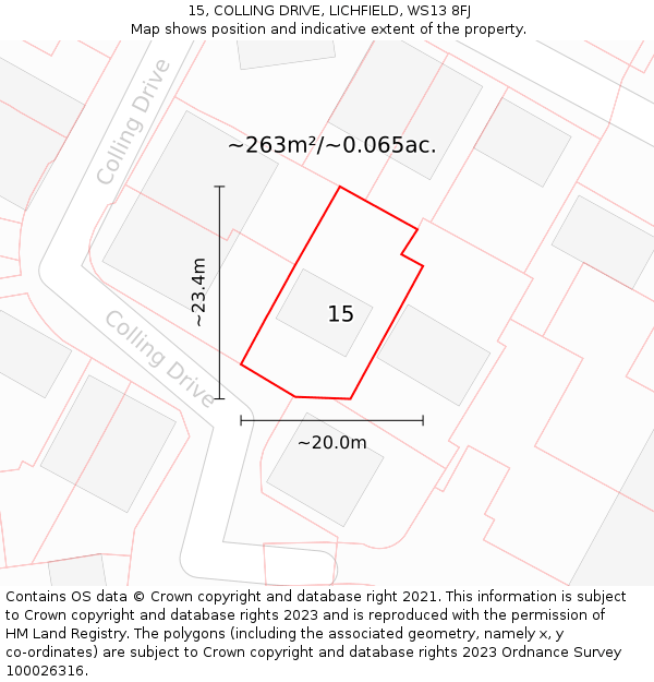 15, COLLING DRIVE, LICHFIELD, WS13 8FJ: Plot and title map