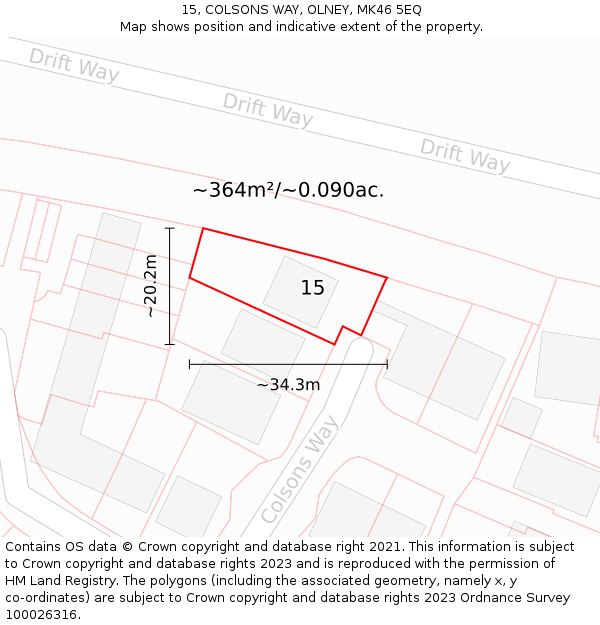 15, COLSONS WAY, OLNEY, MK46 5EQ: Plot and title map