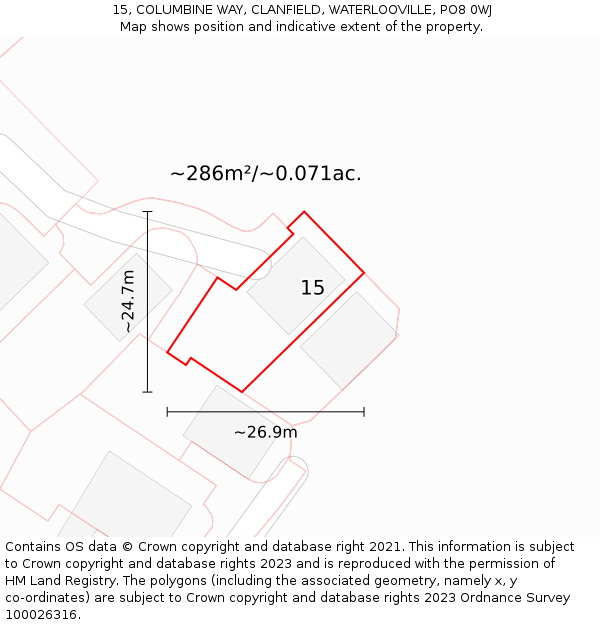 15, COLUMBINE WAY, CLANFIELD, WATERLOOVILLE, PO8 0WJ: Plot and title map