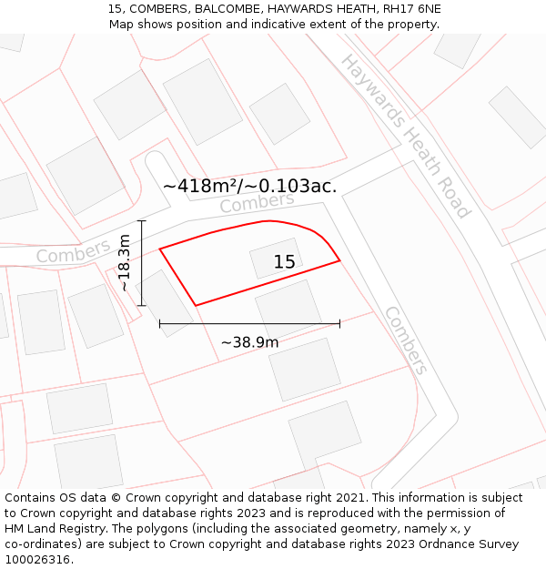 15, COMBERS, BALCOMBE, HAYWARDS HEATH, RH17 6NE: Plot and title map
